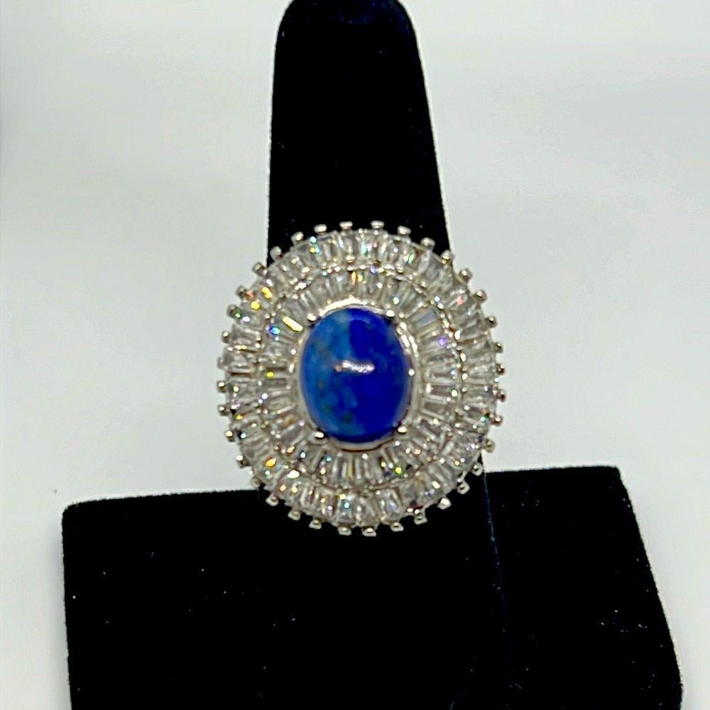 Beautiful Silver Vintage Ring With Blue And Clear Stones